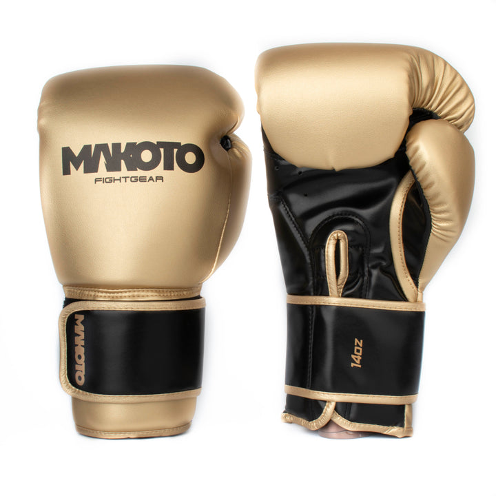 Guantes de Boxeo Makoto Basic Dorado/Negro - 100% Poliuretano