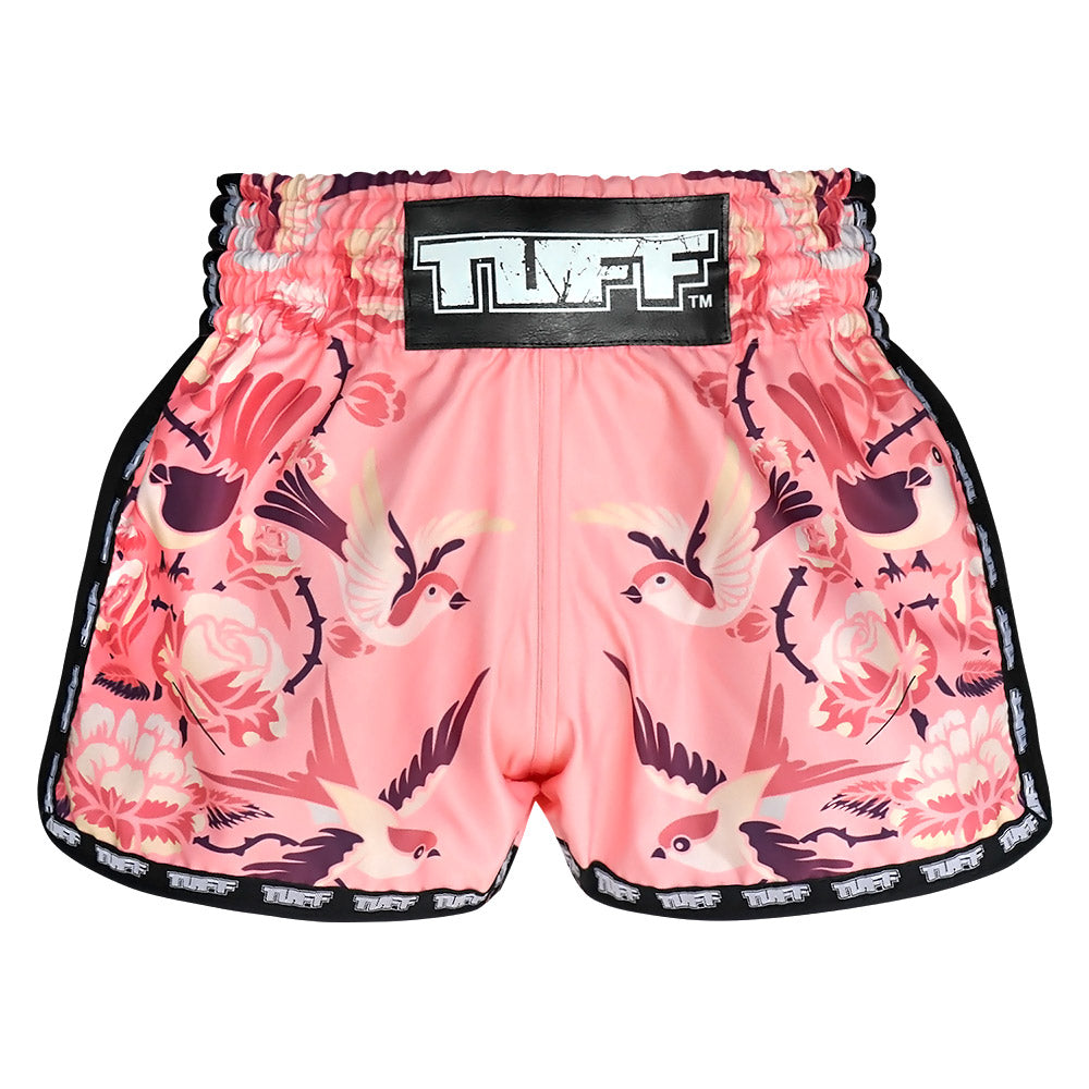 Shorts de Muay Thai Tuff Retro Birds and Roses Rosado