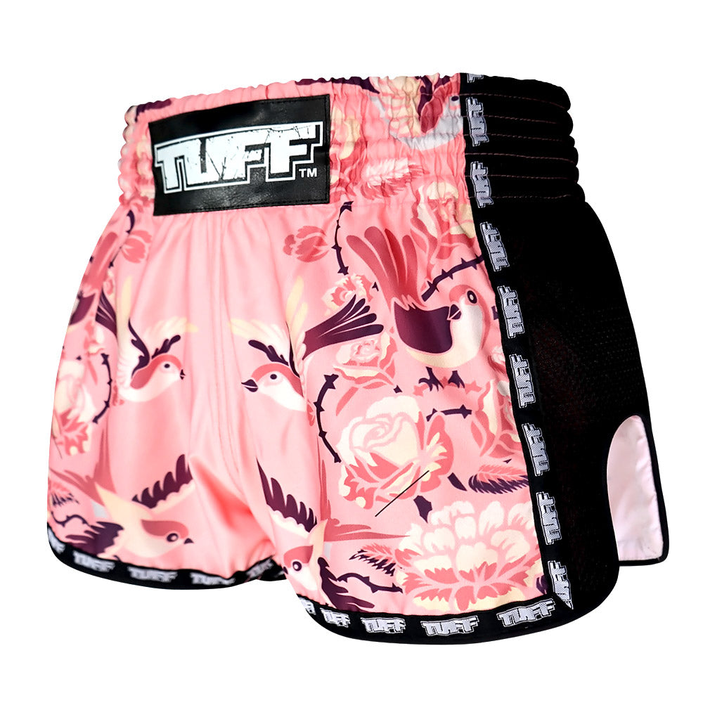 Shorts de Muay Thai Tuff Retro Birds and Roses Rosado