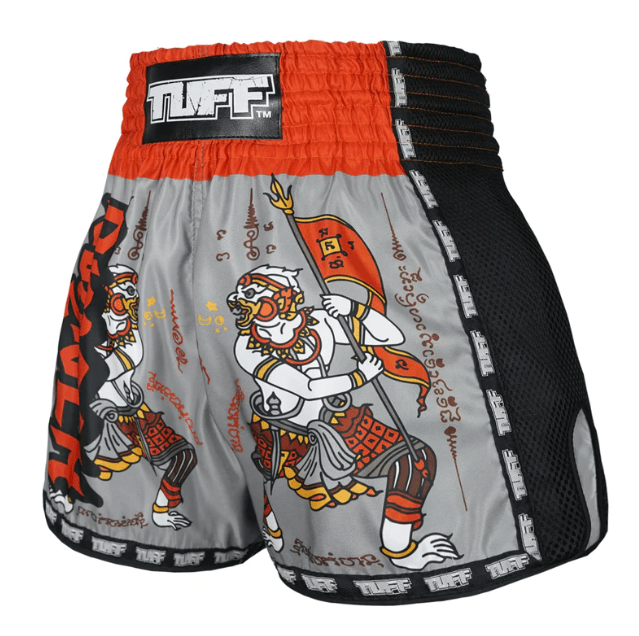 Shorts de Muay Thai Tuff Retro Hanuman Yantra Gris