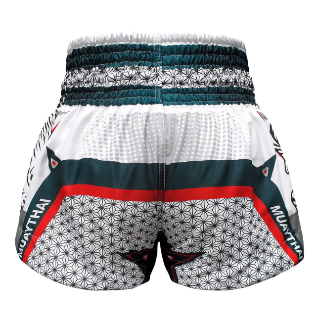 Shorts de Muay Thai Tuff Thunderbolt and Tiger Blanco