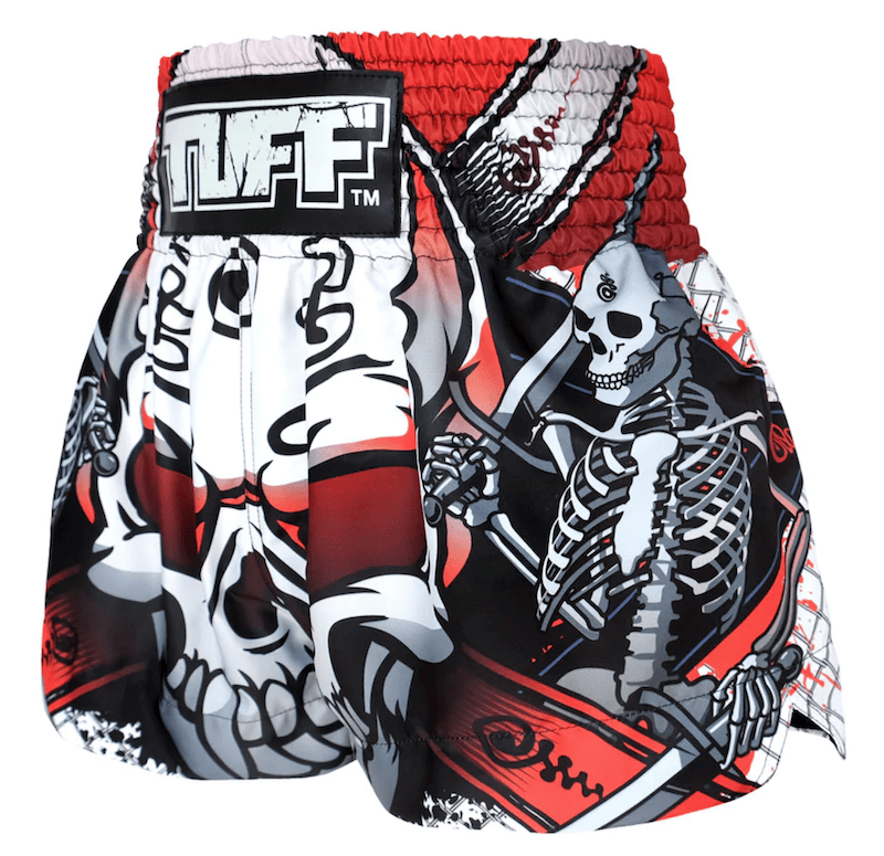 Shorts de Muay Thai Tuff Devil Skull Skeleton Blanco