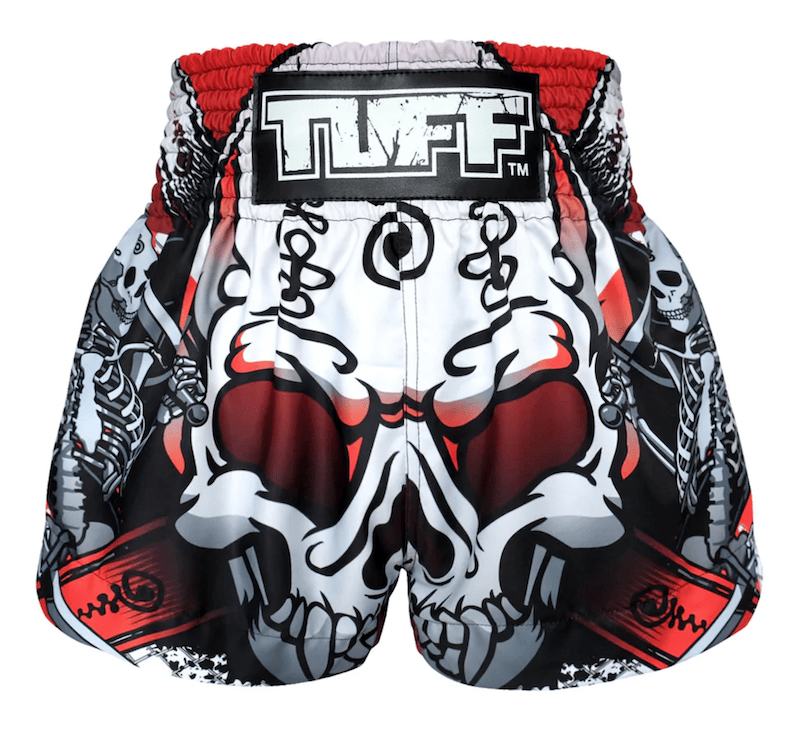 Shorts de Muay Thai Tuff Devil Skull Skeleton Blanco