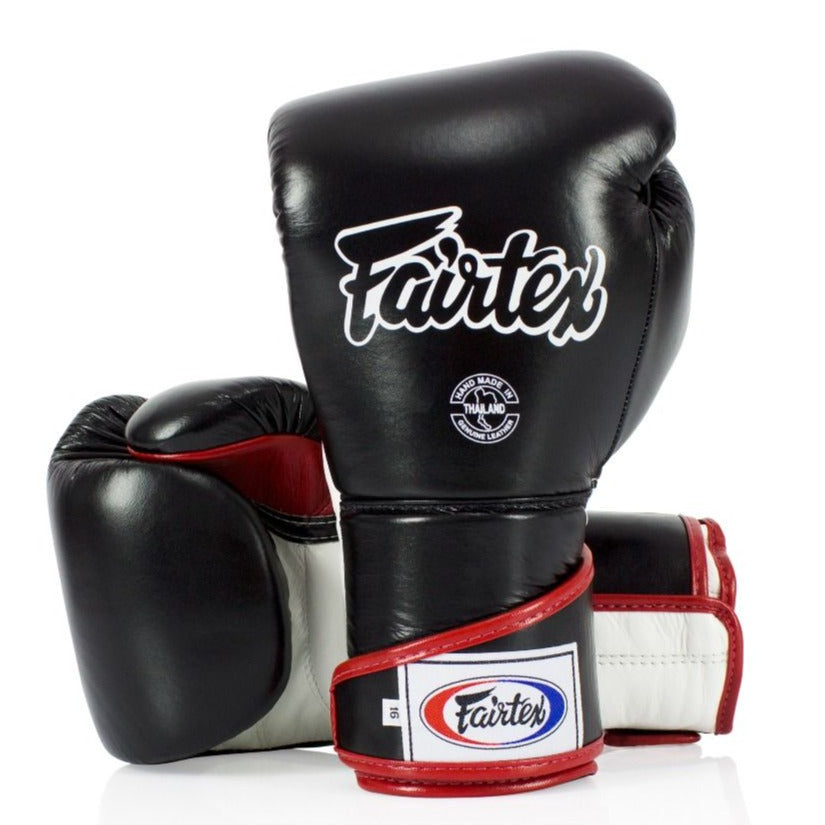 Guantes Fairtex Angular  Muay Thai - Boxeo - Negro/Blanco/Rojo -100% Cuero