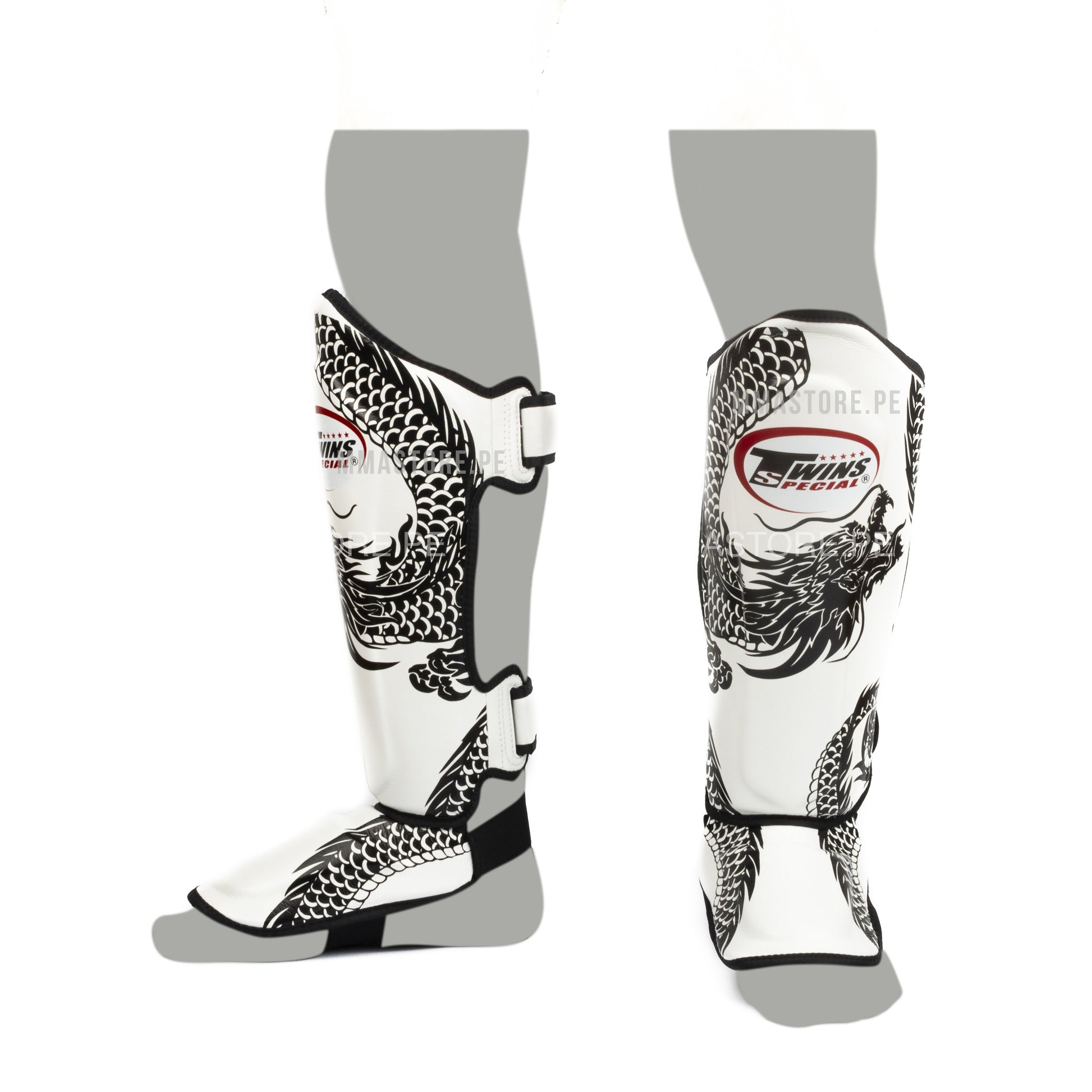 canilleras twins special para muay thai dragon 49 blanco