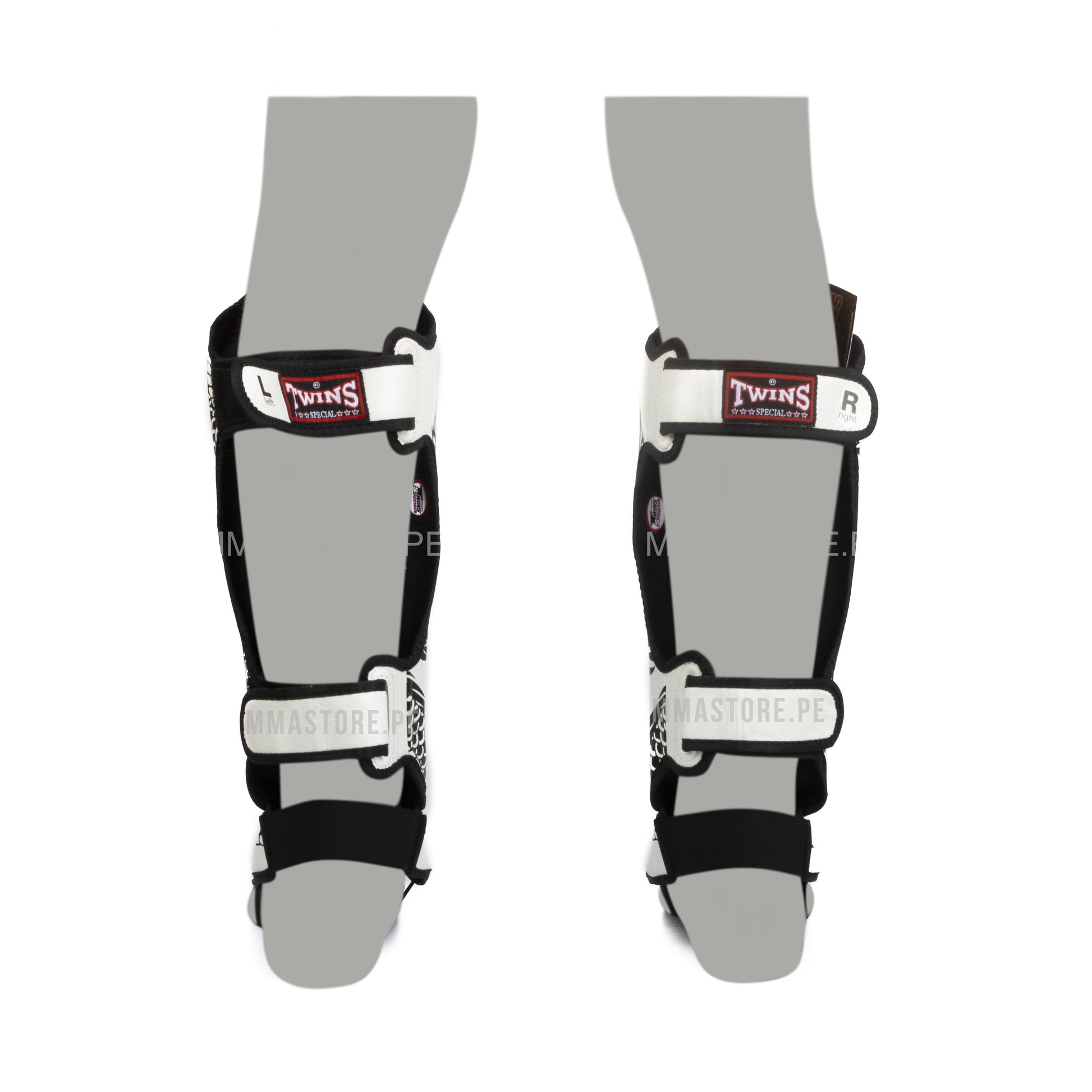 canilleras twins special para muay thai dragon 49 blanco - posterior
