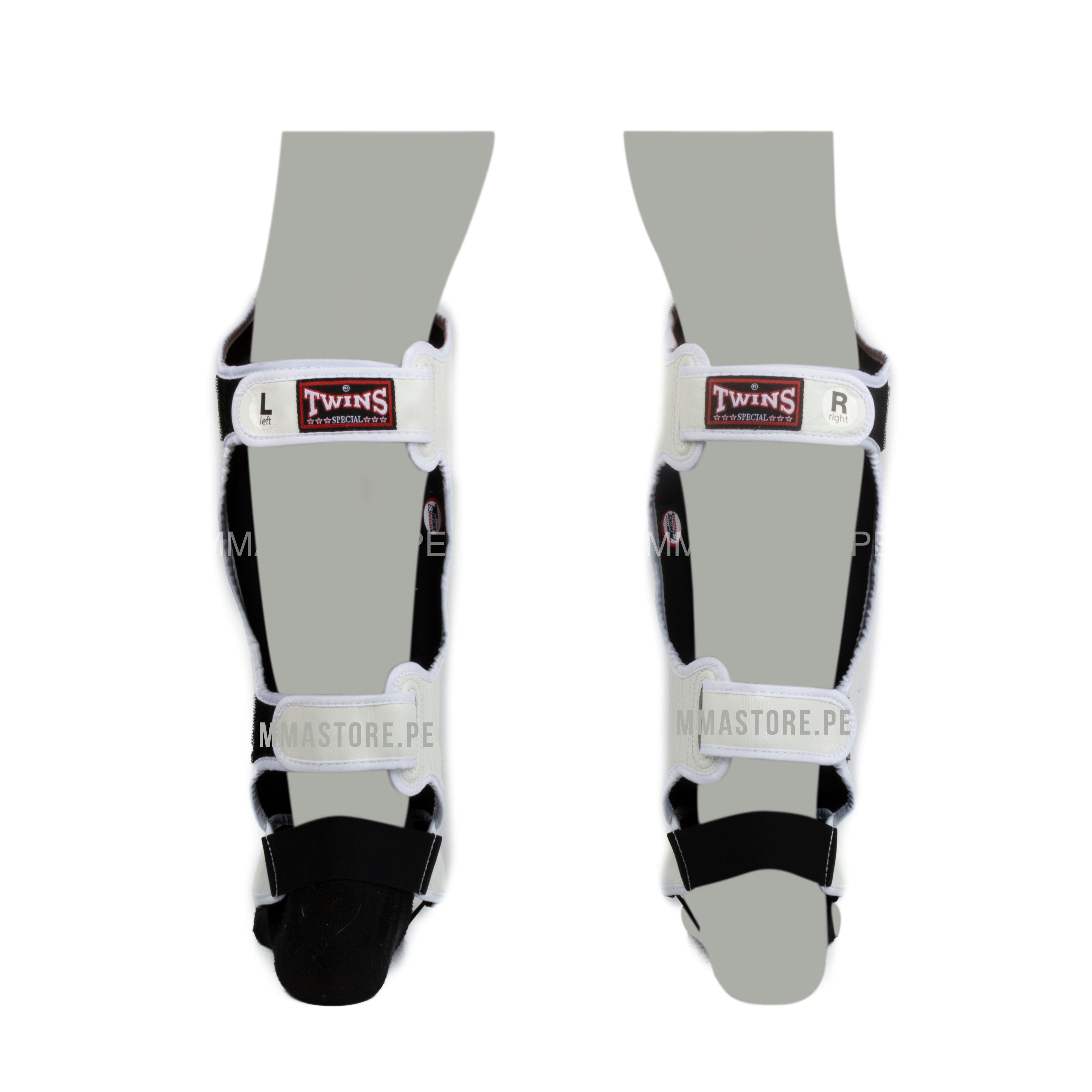 canilleras twins special para muay thai dragon 6 blanco posterior