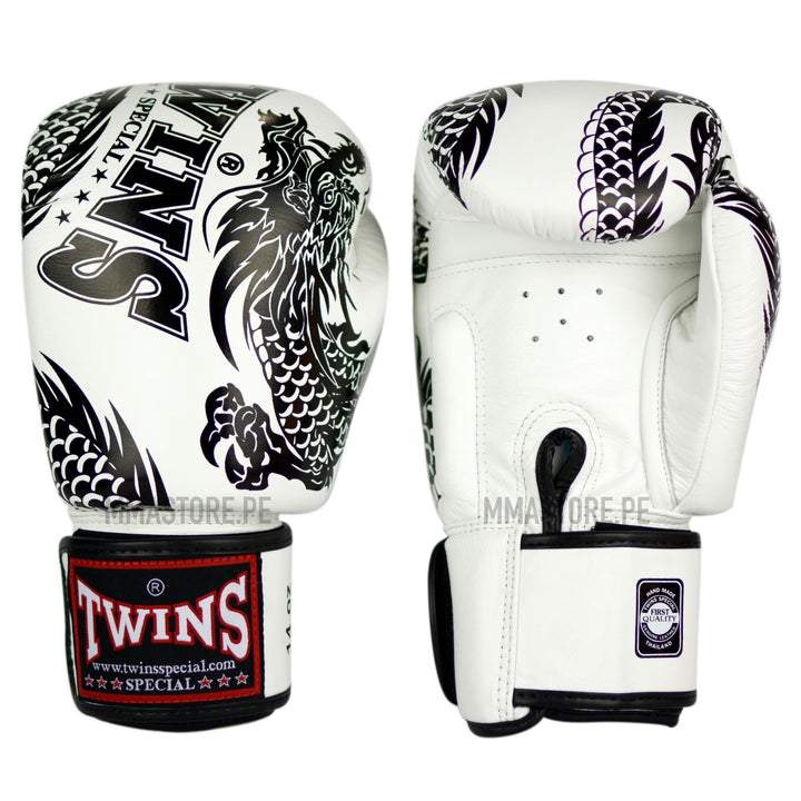 Guantes Twins Special Muay Thai - Boxeo- Dragon 49 Blanco - 100% Cuero - MMA Store Peru