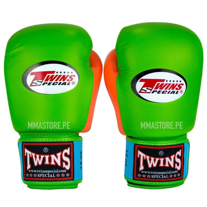 Guantes Twins Special Muay Thai - Boxeo - 3T -Verde-Naranja- Celeste - 100% Cuero - MMA Store Peru