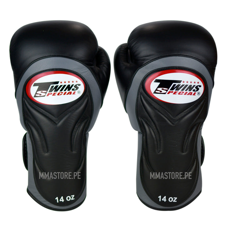 Guantes Twins Special Muay Thai - Boxeo - Extended - Negro- Gris - 100% Cuero - MMA Store Peru