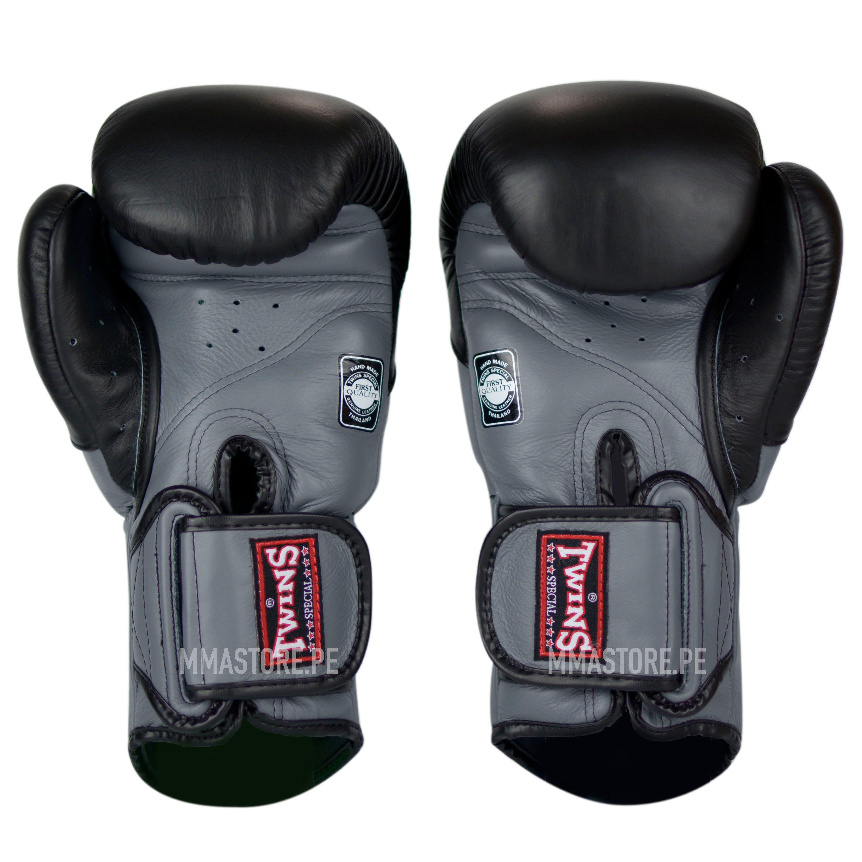 Guantes Twins Special Muay Thai - Boxeo - Extended - Negro- Gris - 100% Cuero - MMA Store Peru