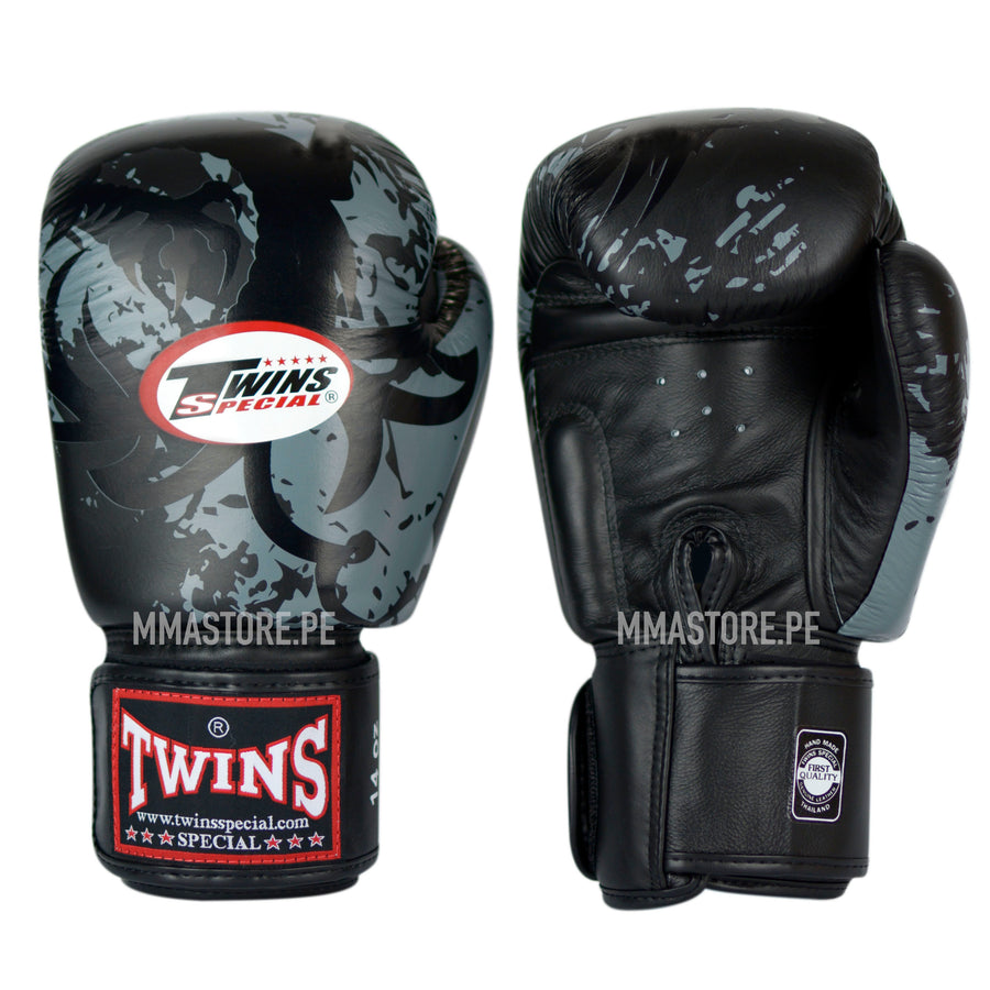 Guantes Twins Special Muay Thai - Boxeo- Tribal Dragon Negro - 100% Cuero - MMA Store Peru