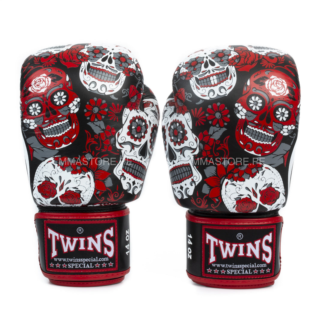 Guantes Twins Special SKULL Rojo Boxeo y Muay thai - 100% Cuero