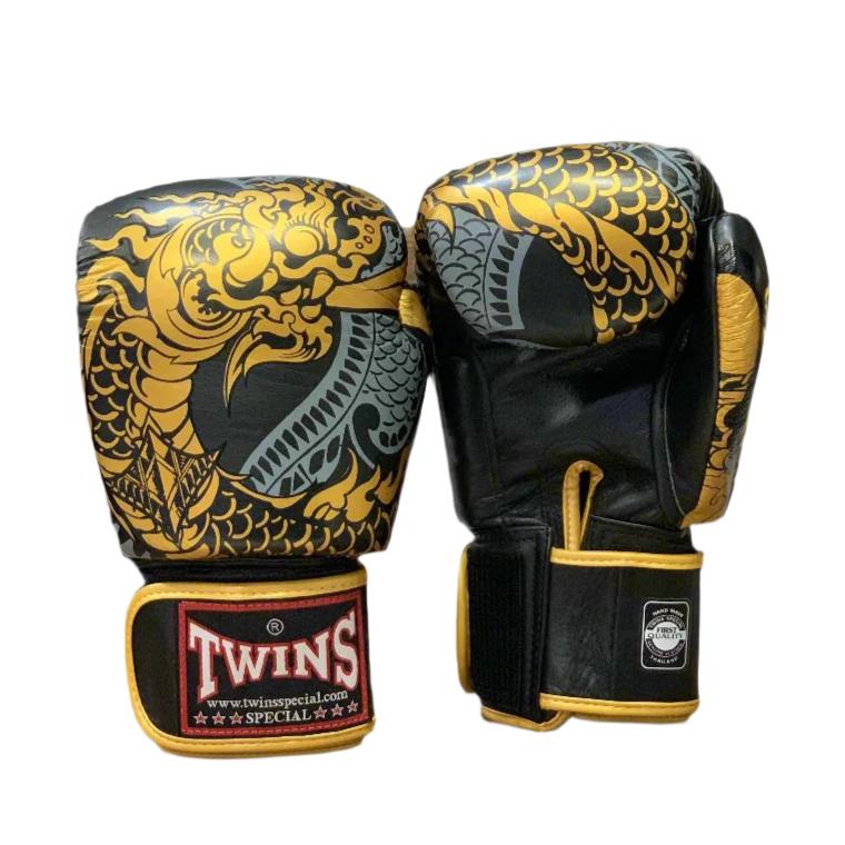 Guantes Twins Special NAGAS Negro/Dorado Boxeo y Muay thai - 100% Cuero