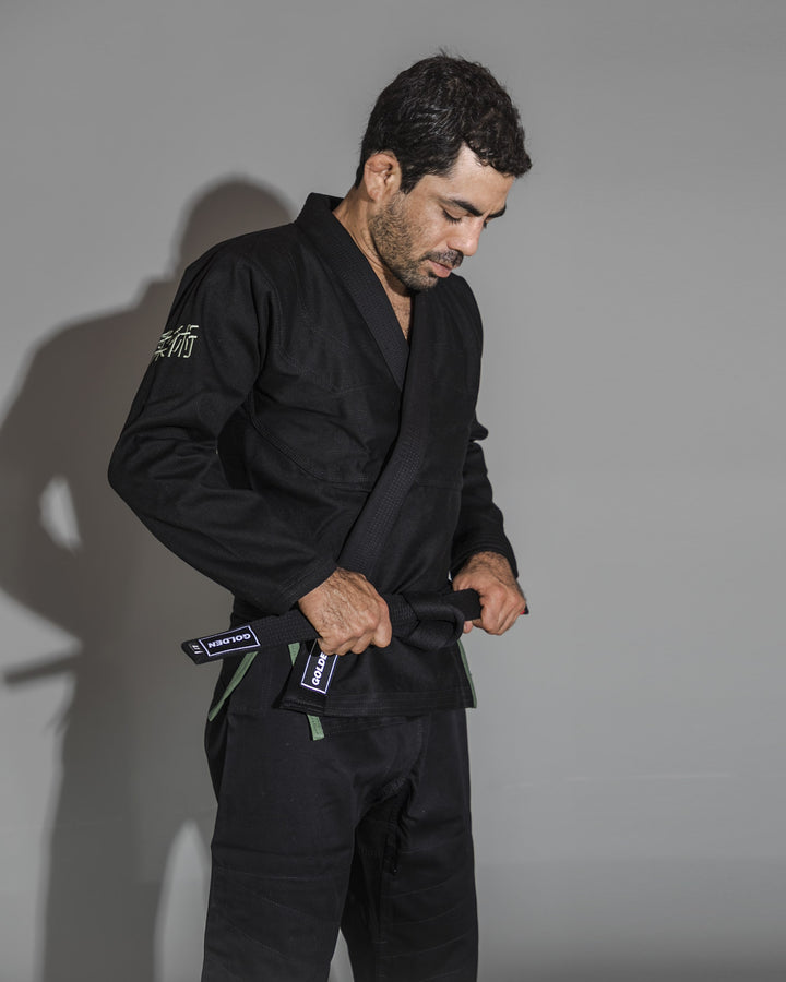 Kimono de Jiujitsu Golden Light Negro/Olivo- 100% Algodón